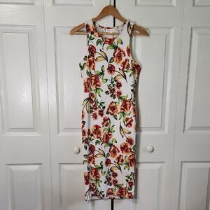 Love Womens Multi-Colored Floral Sheath Dress Size Med Textured Racerback Midi